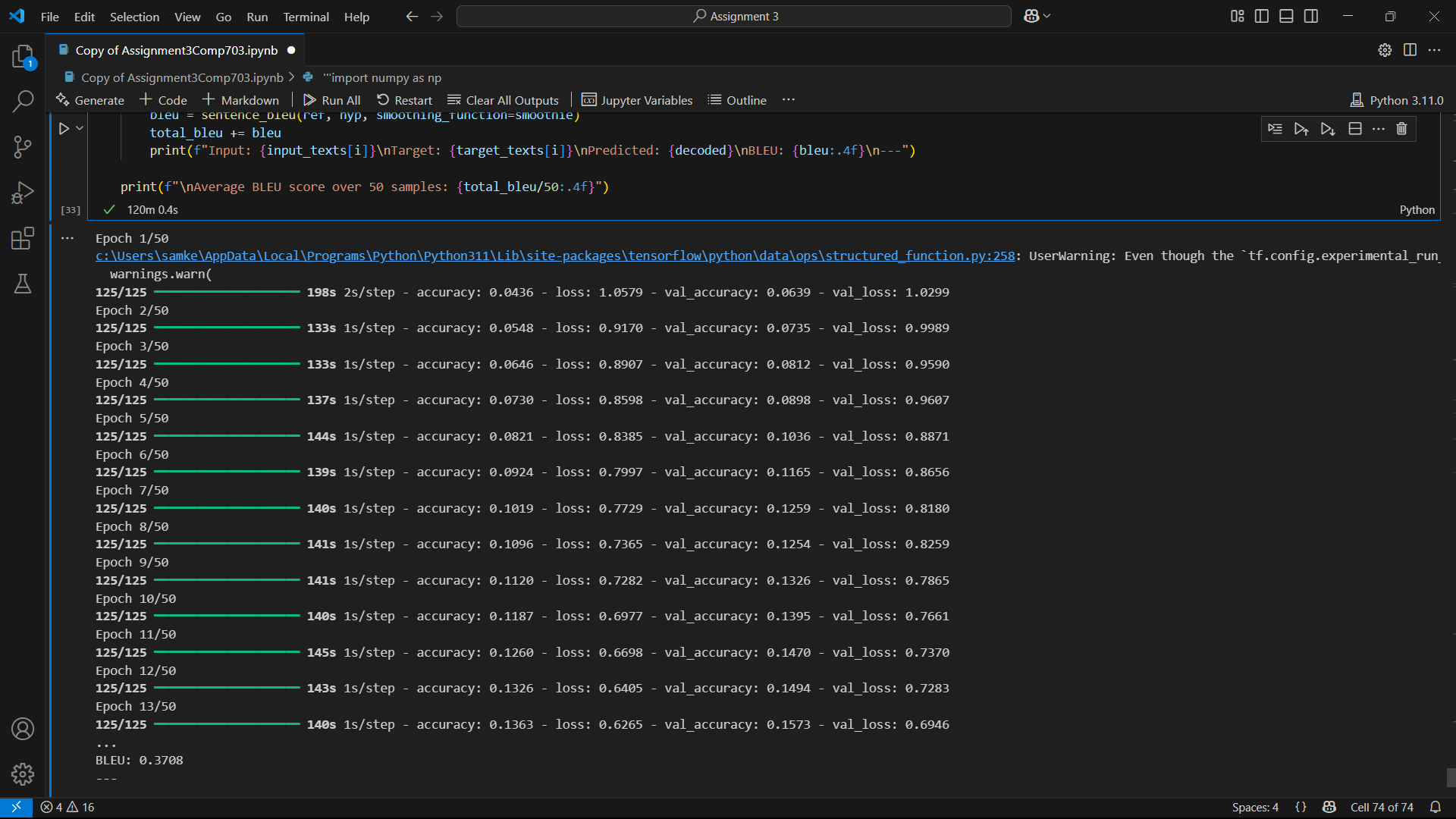 Training curves for sentiment model